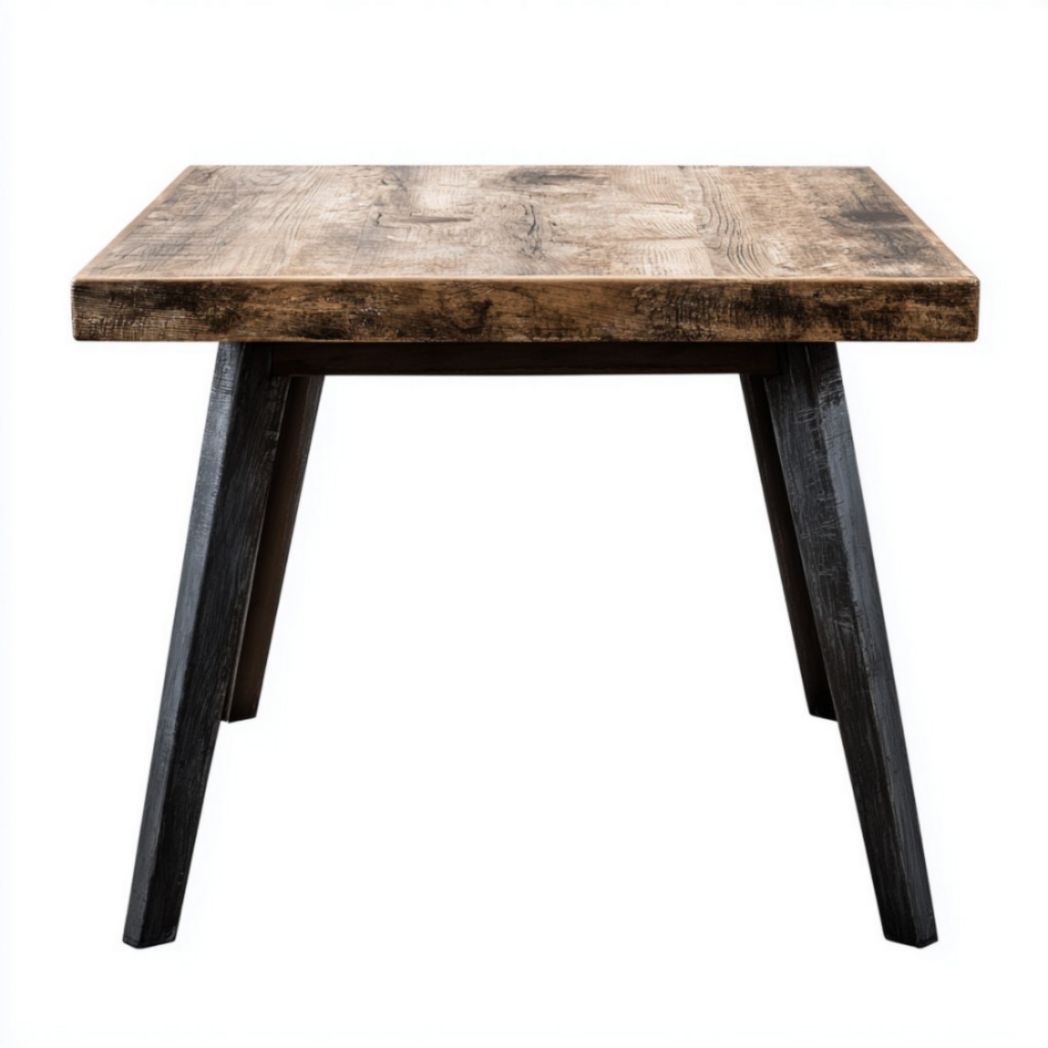 Tavolo quadrato in legno di pino massiccio e acciaio al carbonio