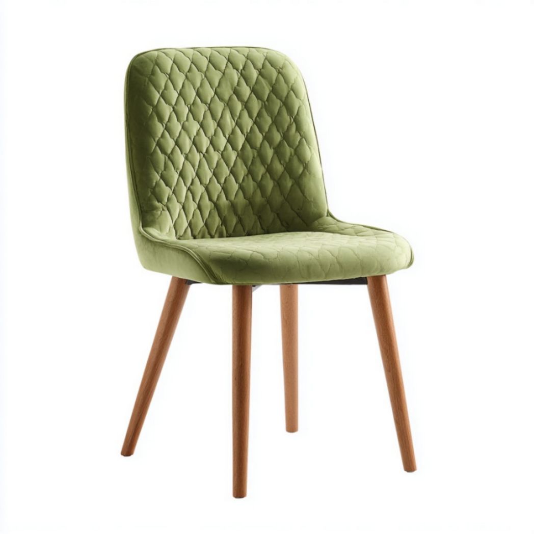 Sedia Imbottita Verde con Gambe in Legno