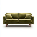 Divano a 2 Posti in Tessuto Verde Oliva con Gambe in Legno