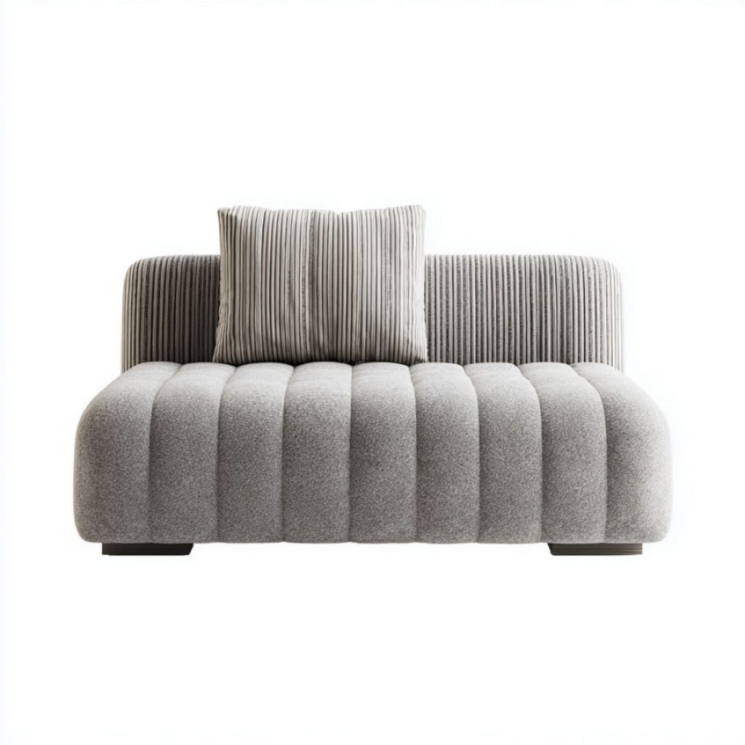 Divano Modulare Senza Braccioli in Tessuto a Coste con Cuscino