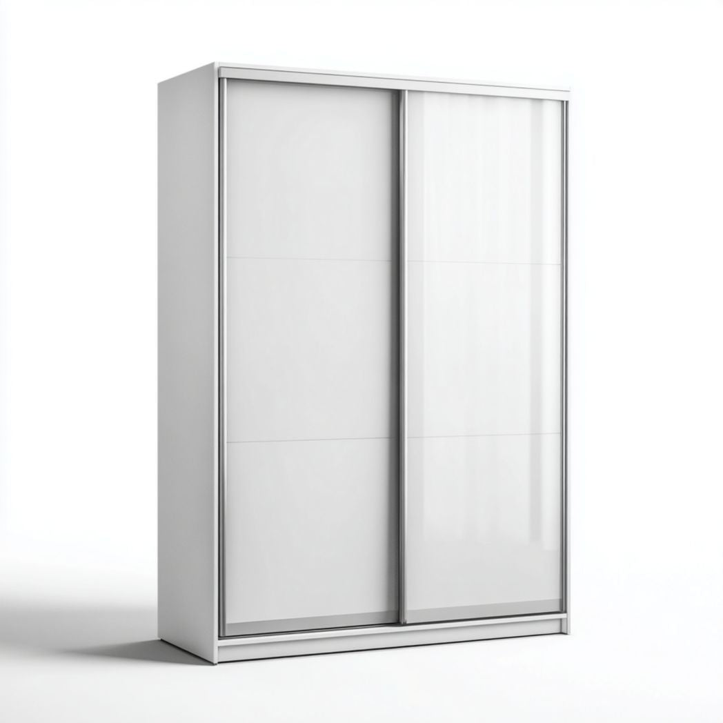 Armadio ad ante scorrevoli in acciaio legato e vetro temperato bianco 150x60x200 cm