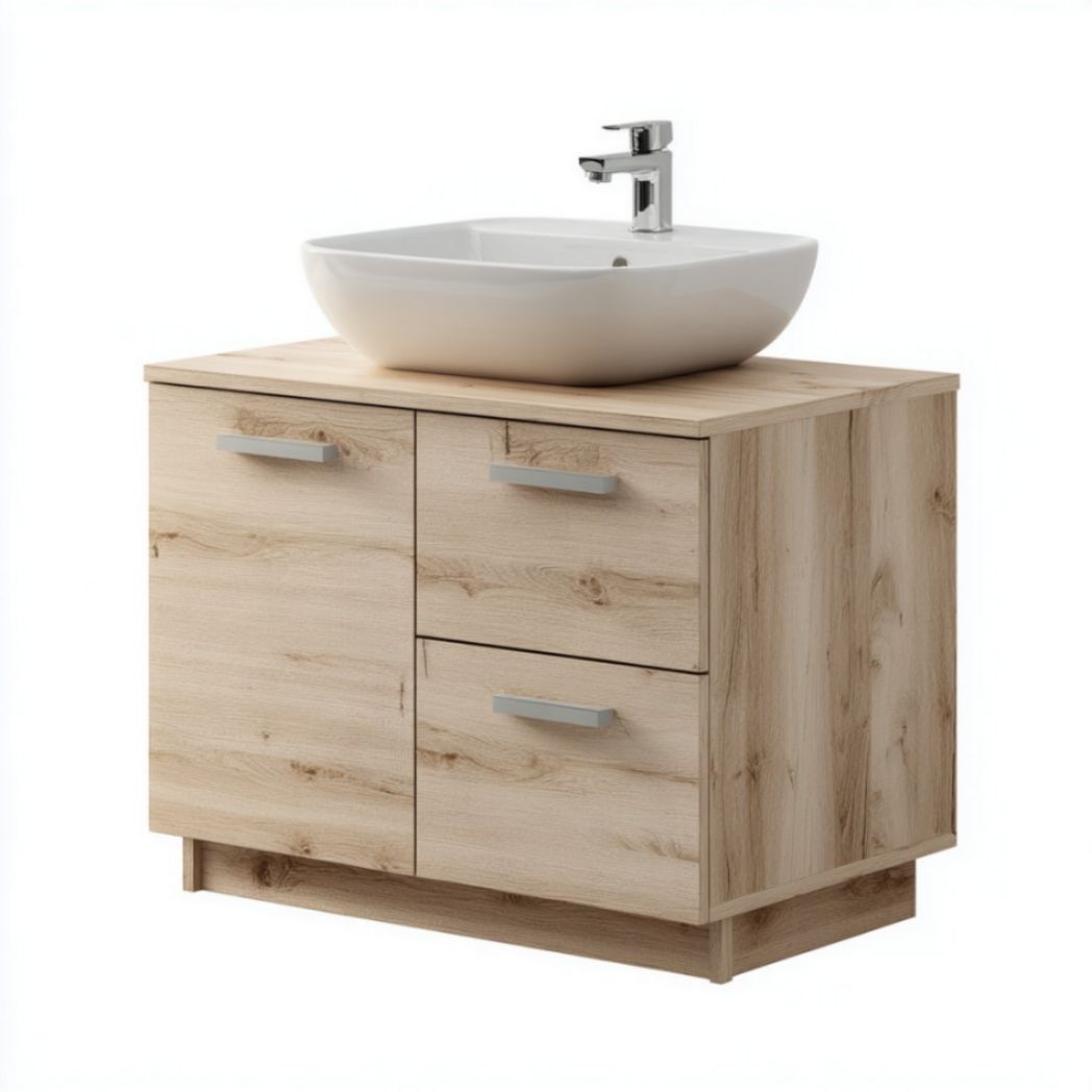 Mobile Sottolavabo in Pannello di Particelle con Lavabo in Ceramica e Rubinetteria in Acciaio Inossidabile