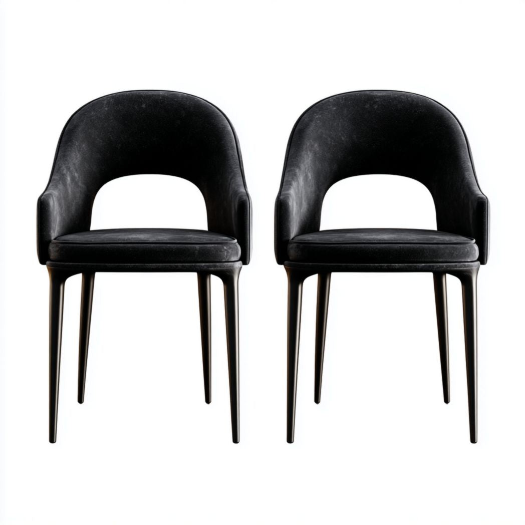 Set di 2 sedie imbottite in poliuretano nero con struttura in metallo nero